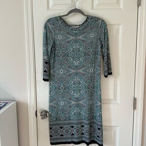 London Style black and blue 3/4 sleeve dress.
